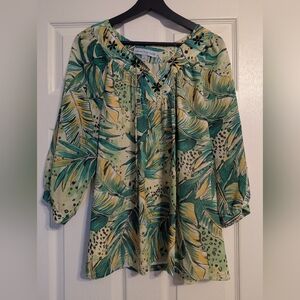 Samantha Grey Leaf Patterned Women's Blouse EUC